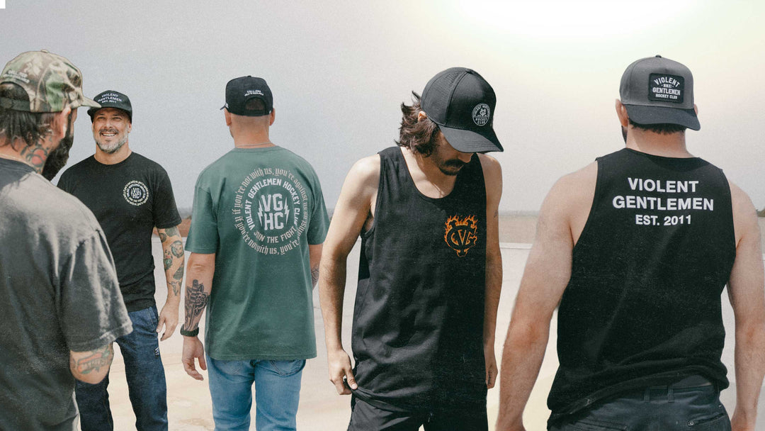 Violent Gentlemen Hockey Clothing Company Apparel and Lifestyle new releases - tank tops and tees now available. Black tee, green tee, black tank top