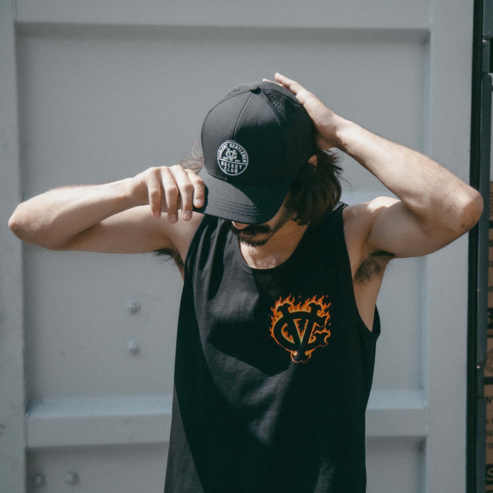 Hockey Winger In Flames Premium Tank Top - - Men's Tank Tops - Violent Gentlemen Hockey Lifestyle | Built by Fans for Fans | Perfect Gift for hockey fan or hockey players that live in the hockey culture