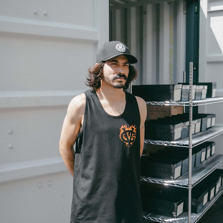 Hockey Winger In Flames Premium Tank Top - - Men's Tank Tops - Violent Gentlemen Hockey Lifestyle | Built by Fans for Fans | Perfect Gift for hockey fan or hockey players that live in the hockey culture