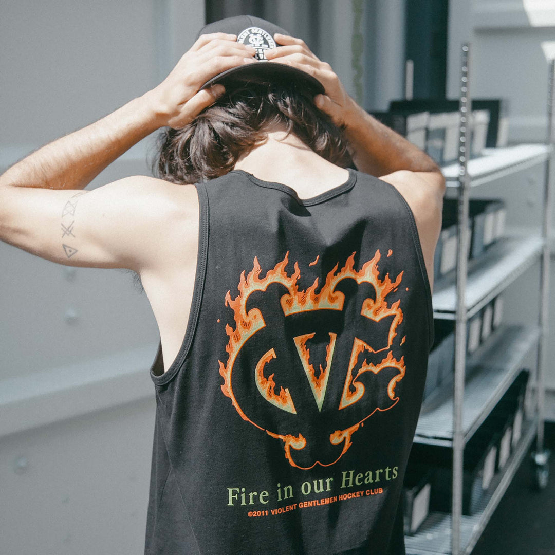 Hockey Winger In Flames Premium Tank Top - - Men's Tank Tops - Violent Gentlemen Hockey Lifestyle | Built by Fans for Fans | Perfect Gift for hockey fan or hockey players that live in the hockey culture