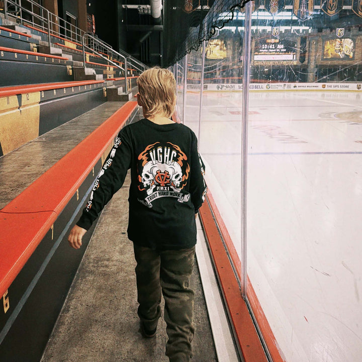 Hockey Rager Kids Long Sleeve Tee - - Kid's Long Sleeve T-Shirts - Violent Gentlemen Hockey Lifestyle | Built by Fans for Fans | Perfect Gift for hockey fan or hockey players that live in the hockey culture