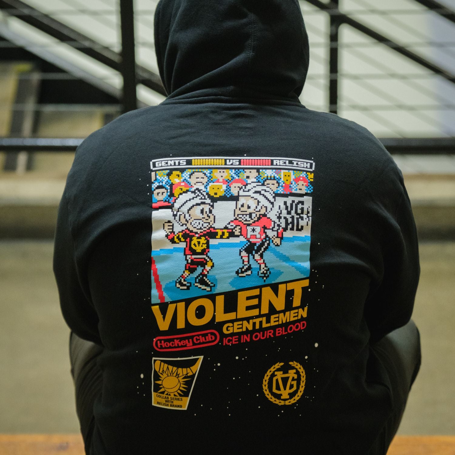 8-Bit Pullover Hood | Violent Gentlemen Hockey Fleece Hoodie Retro