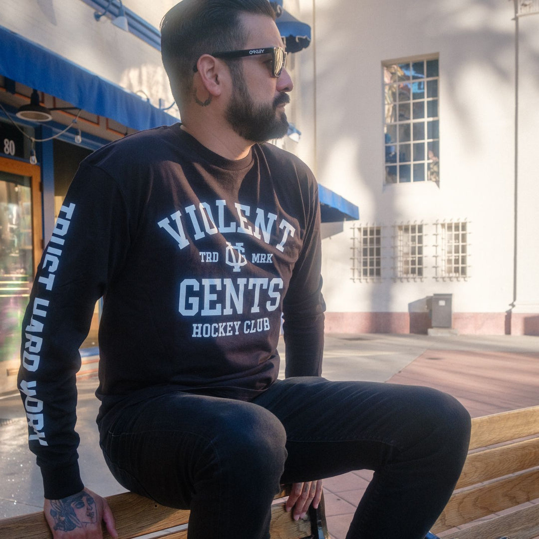 Hockey Chelios Long Sleeve Tee - - Men's Long Sleeve T-Shirts - Violent Gentlemen Hockey Lifestyle | Built by Fans for Fans | Perfect Gift for hockey fan or hockey players that live in the hockey culture