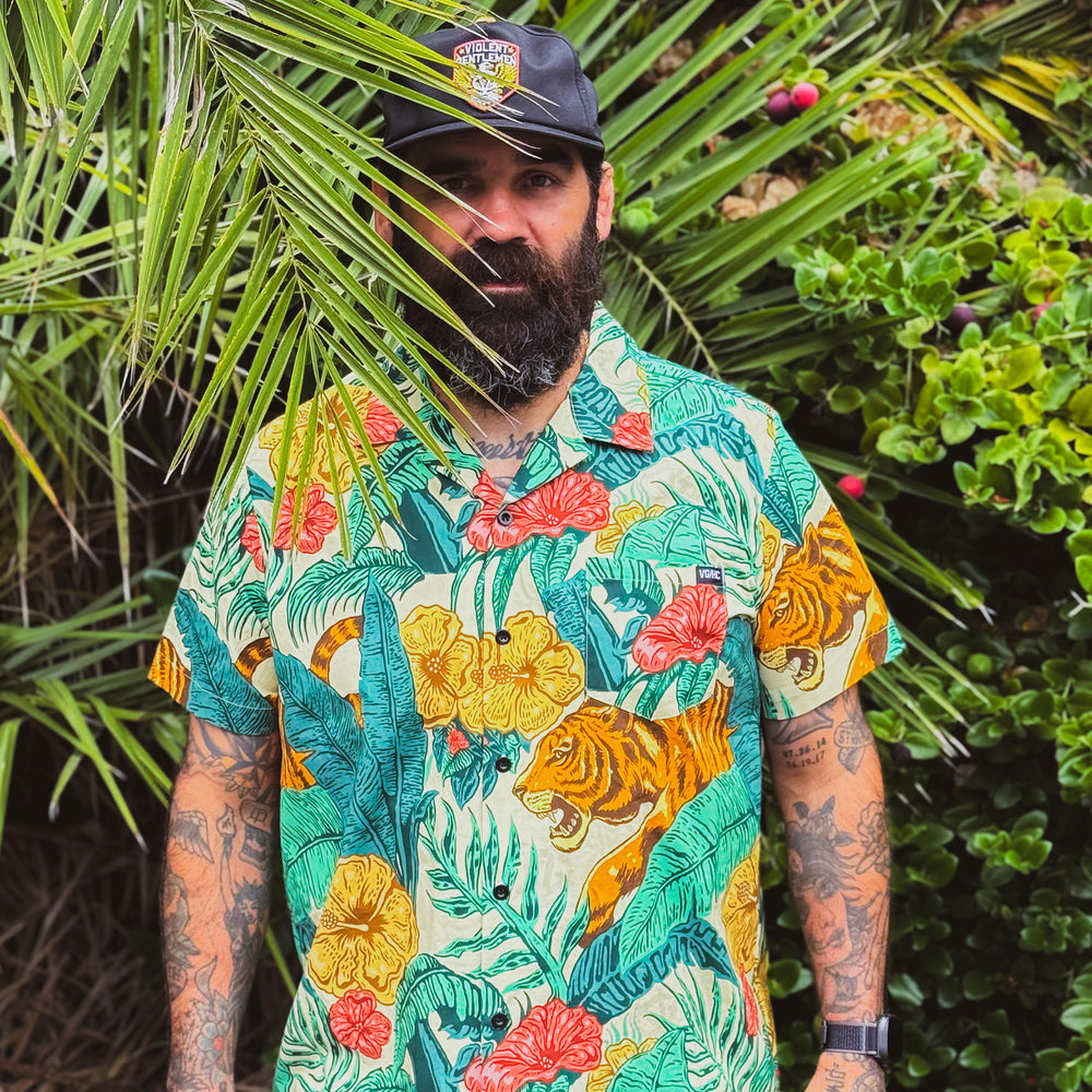 Hockey Jungle Button Up - - Men's Polos - Violent Gentlemen Hockey Lifestyle | Built by Fans for Fans | Perfect Gift for hockey fan or hockey players that live in the hockey culture