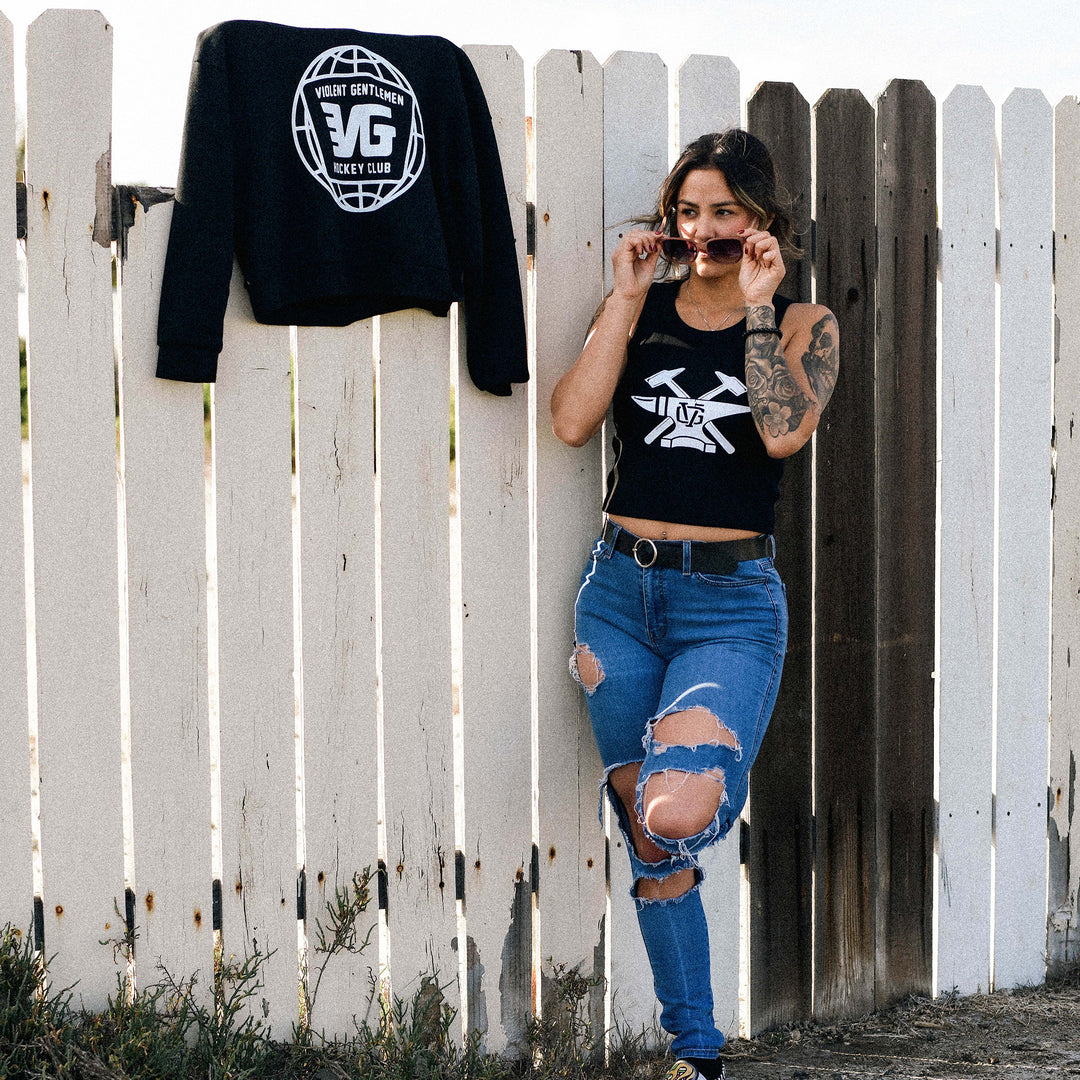 Hockey Hammerhead Womens Rib Crop Tank - - Women's Tank Tops - Violent Gentlemen Hockey Lifestyle | Built by Fans for Fans | Perfect Gift for hockey fan or hockey players that live in the hockey culture