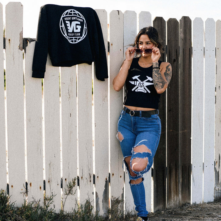 Hockey Hammerhead Womens Rib Crop Tank - - Women's Tank Tops - Violent Gentlemen Hockey Lifestyle | Built by Fans for Fans | Perfect Gift for hockey fan or hockey players that live in the hockey culture