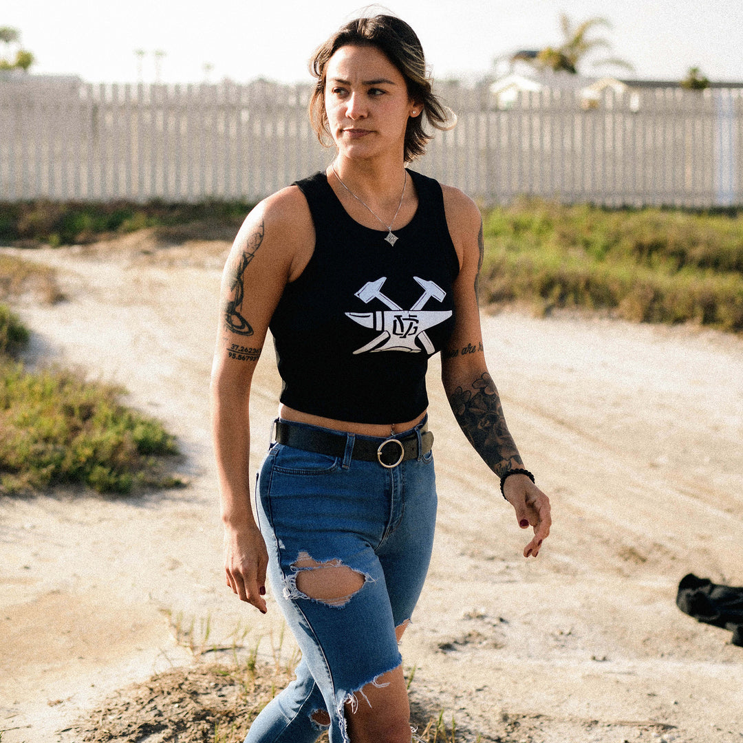 Hockey Hammerhead Womens Rib Crop Tank - - Women's Tank Tops - Violent Gentlemen Hockey Lifestyle | Built by Fans for Fans | Perfect Gift for hockey fan or hockey players that live in the hockey culture