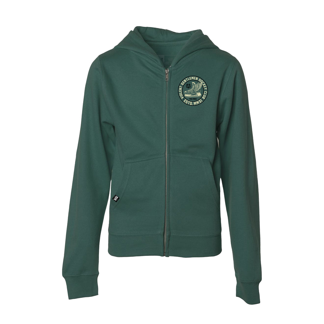 Hockey Winged Kids Zip Hood - - Kid's Fleece Tops - Violent Gentlemen Hockey Lifestyle | Built by Fans for Fans | Perfect Gift for hockey fan or hockey players that live in the hockey culture