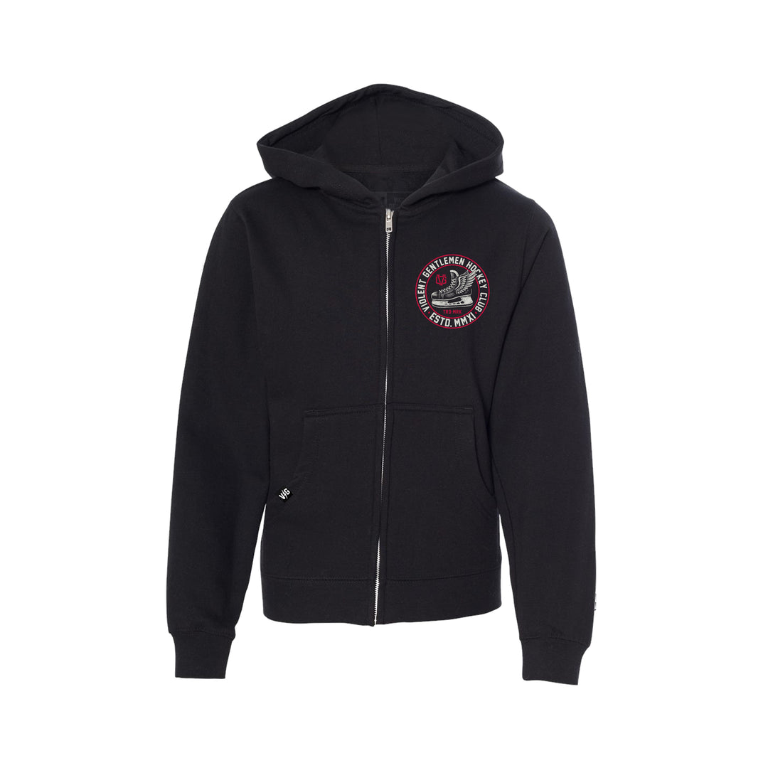Hockey Winged Kids Zip Hood - - Kid's Fleece Tops - Violent Gentlemen Hockey Lifestyle | Built by Fans for Fans | Perfect Gift for hockey fan or hockey players that live in the hockey culture