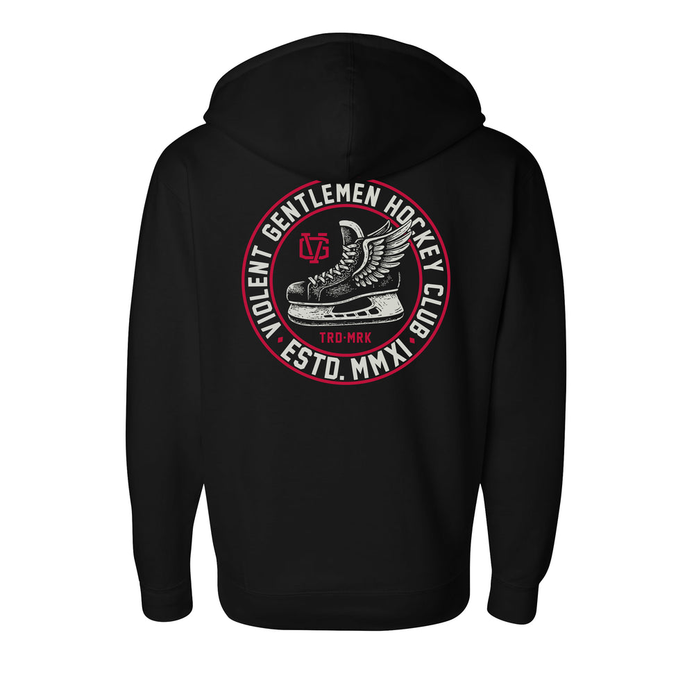 Hockey Winged Zip Hood - - Men's Fleece Tops - Violent Gentlemen Hockey Lifestyle | Built by Fans for Fans | Perfect Gift for hockey fan or hockey players that live in the hockey culture