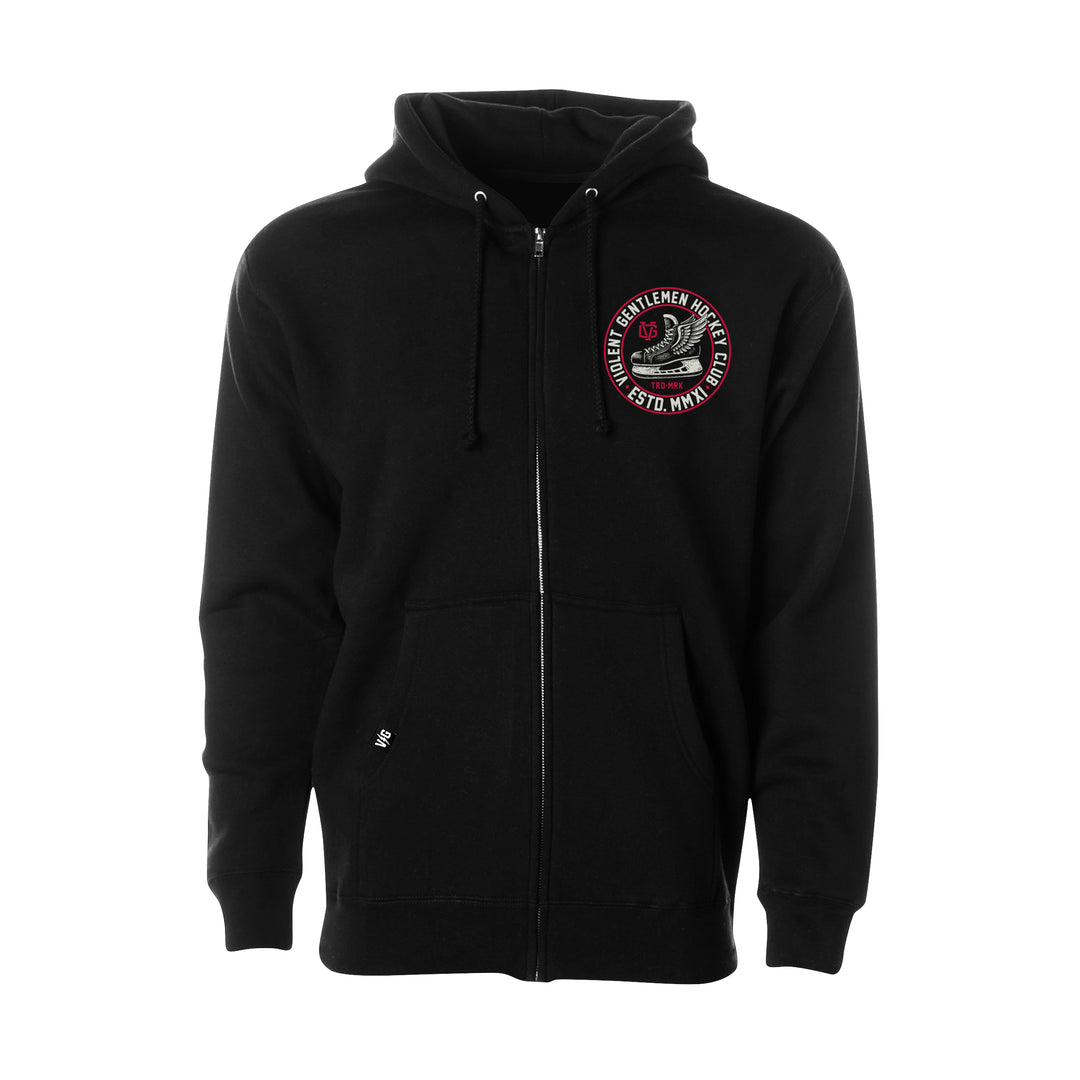 Hockey Winged Zip Hood - - Men's Fleece Tops - Violent Gentlemen Hockey Lifestyle | Built by Fans for Fans | Perfect Gift for hockey fan or hockey players that live in the hockey culture