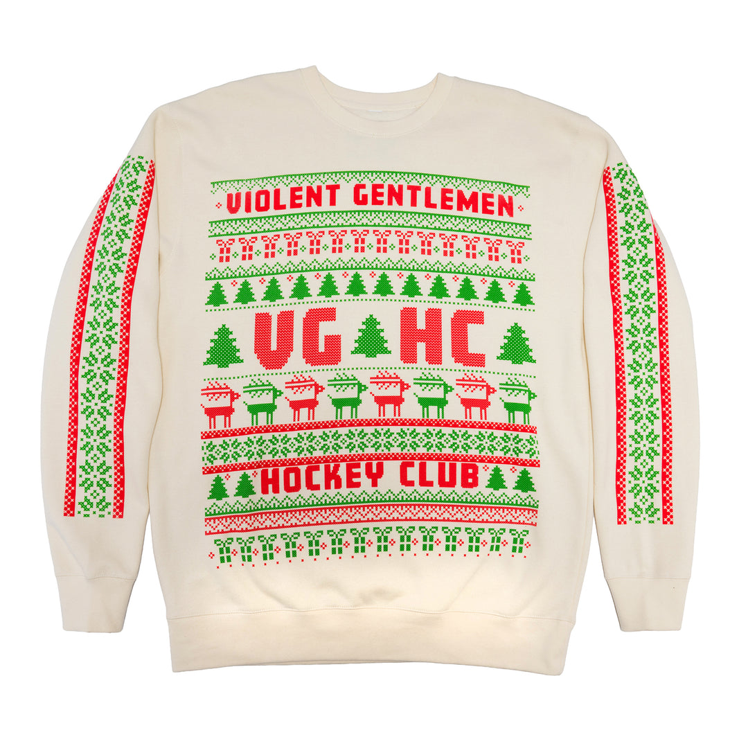 Hockey Yuletide Crew Neck - - Men's Fleece Tops - Violent Gentlemen Hockey Lifestyle | Built by Fans for Fans | Perfect Gift for hockey fan or hockey players that live in the hockey culture