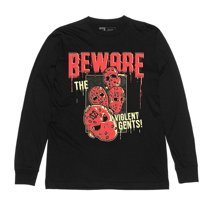 Hockey Beware Long Sleeve Tee - - Men's Long Sleeve T-Shirts - Violent Gentlemen Hockey Lifestyle | Built by Fans for Fans | Perfect Gift for hockey fan or hockey players that live in the hockey culture