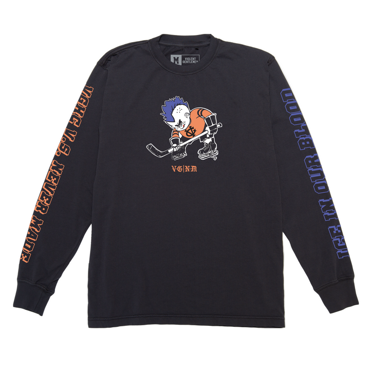 Hockey Punk Garment Dye Long Sleeve Tee - - Men's Long Sleeve T-Shirts - Violent Gentlemen Hockey Lifestyle | Built by Fans for Fans | Perfect Gift for hockey fan or hockey players that live in the hockey culture