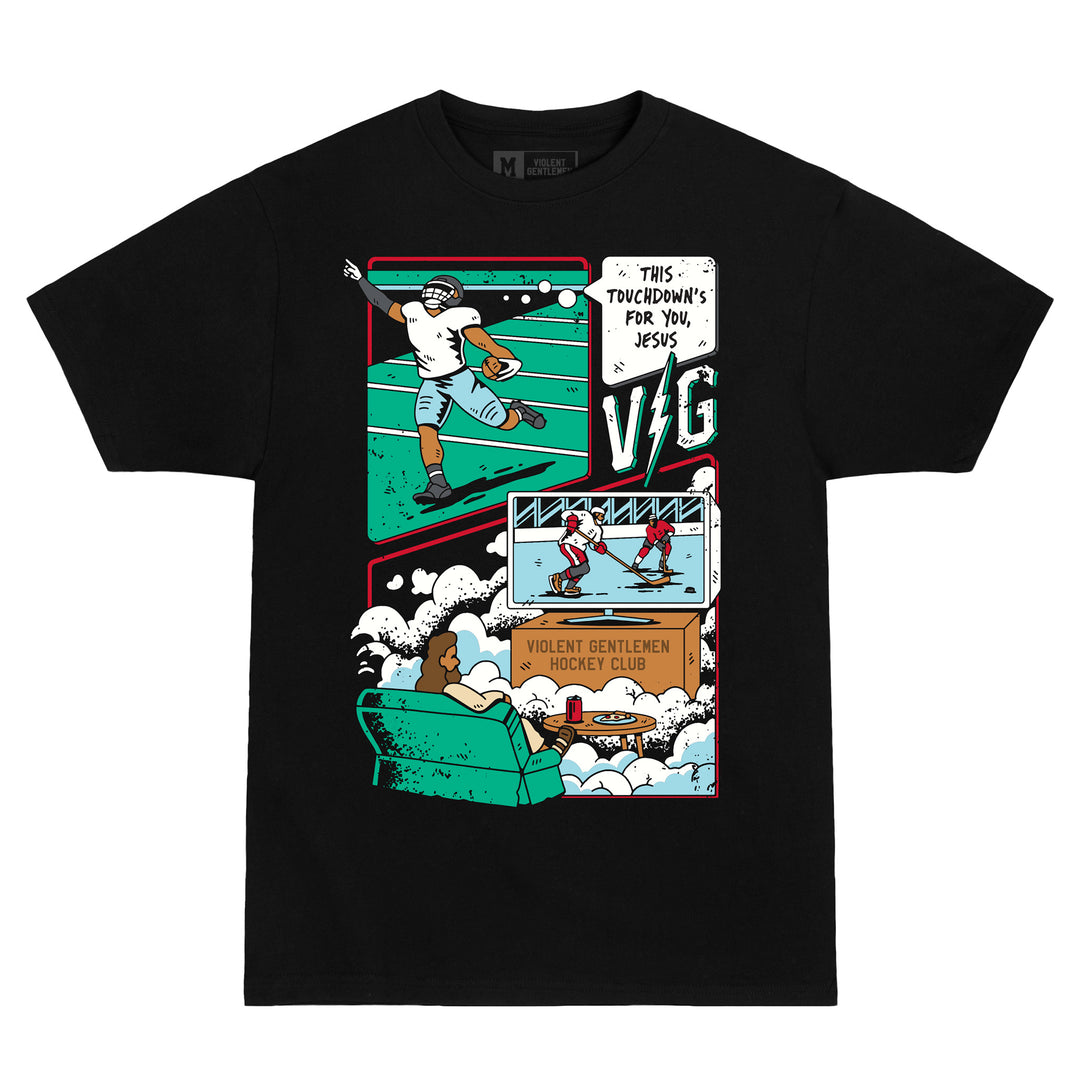 Hockey Jesus Watches Hockey Premium Tee - - Men's T-Shirts - Violent Gentlemen Hockey Lifestyle | Built by Fans for Fans | Perfect Gift for hockey fan or hockey players that live in the hockey culture