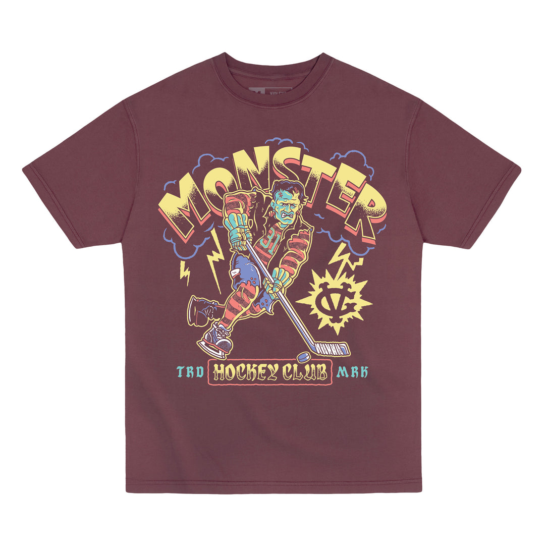 Hockey Monster Hockey Club Garment Dye Tee - - Men's T-Shirts - Violent Gentlemen Hockey Lifestyle | Built by Fans for Fans | Perfect Gift for hockey fan or hockey players that live in the hockey culture