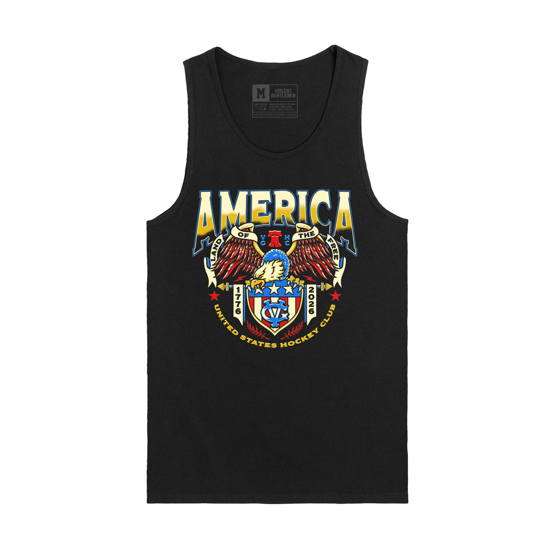 Hockey USA 250 Premium Tank Top - - Men's Tank Tops - Violent Gentlemen Hockey Lifestyle | Built by Fans for Fans | Perfect Gift for hockey fan or hockey players that live in the hockey culture