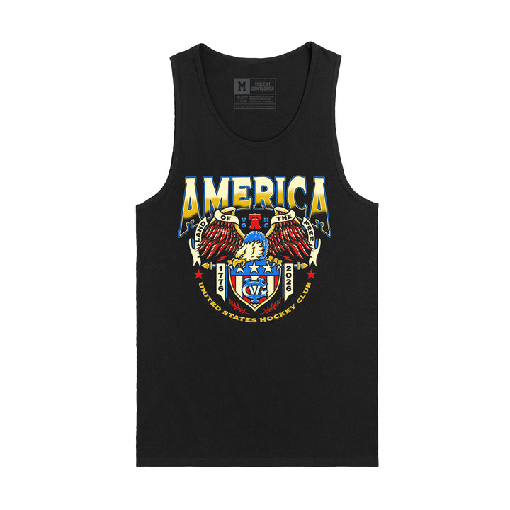 Hockey USA 250 Premium Tank Top - - Men's Tank Tops - Violent Gentlemen Hockey Lifestyle | Built by Fans for Fans | Perfect Gift for hockey fan or hockey players that live in the hockey culture