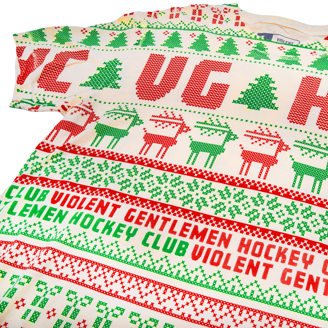 Hockey Yuletide All-Over Vintage Tee - - Men's T-Shirts - Violent Gentlemen Hockey Lifestyle | Built by Fans for Fans | Perfect Gift for hockey fan or hockey players that live in the hockey culture