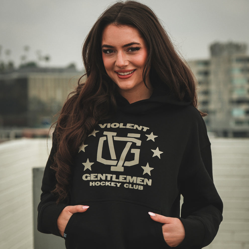 Hockey Workshop Womens Relaxed Pullover Hood - - Women's Fleece Tops - Violent Gentlemen Hockey Lifestyle | Built by Fans for Fans | Perfect Gift for hockey fan or hockey players that live in the hockey culture