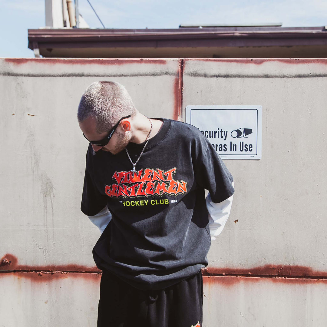 Hockey Tremor Oversized Two-fer Long Sleeve Tee - - Men's Long Sleeve T-Shirts - Violent Gentlemen Hockey Lifestyle | Built by Fans for Fans | Perfect Gift for hockey fan or hockey players that live in the hockey culture