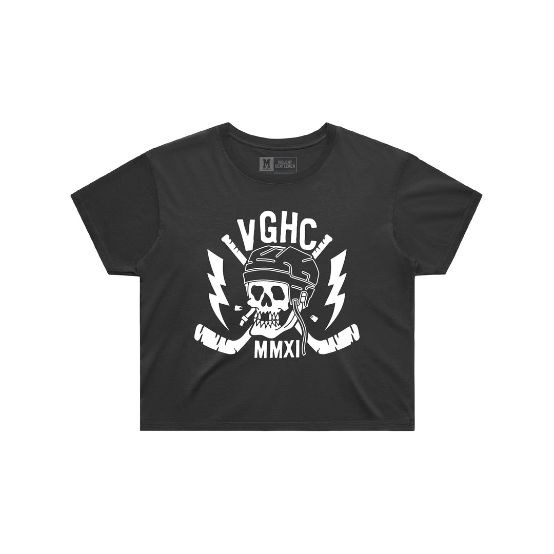 Hockey Toothless Womens Faded Crop Tee - - Women's T-Shirts - Violent Gentlemen Hockey Lifestyle | Built by Fans for Fans | Perfect Gift for hockey fan or hockey players that live in the hockey culture