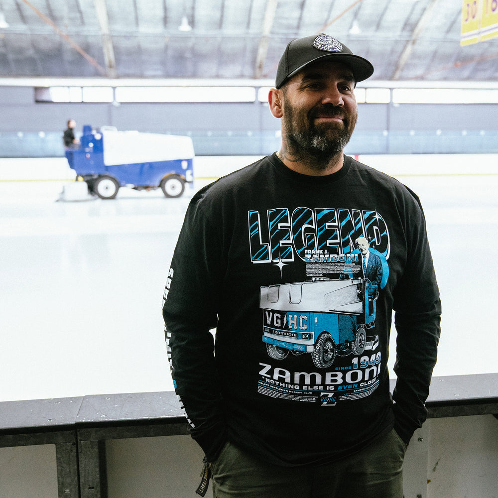 Hockey Frank J Zamboni Long Sleeve Tee - - Men's Long Sleeve T-Shirts - Violent Gentlemen Hockey Lifestyle | Built by Fans for Fans | Perfect Gift for hockey fan or hockey players that live in the hockey culture