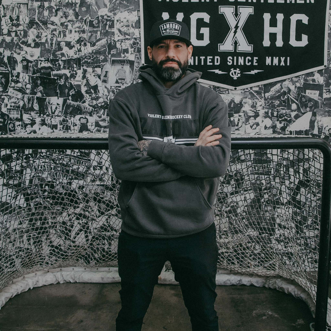 Hockey Two Line Pass Relaxed Pullover Hood - - Men's Fleece Tops - Violent Gentlemen Hockey Lifestyle | Built by Fans for Fans | Perfect Gift for hockey fan or hockey players that live in the hockey culture